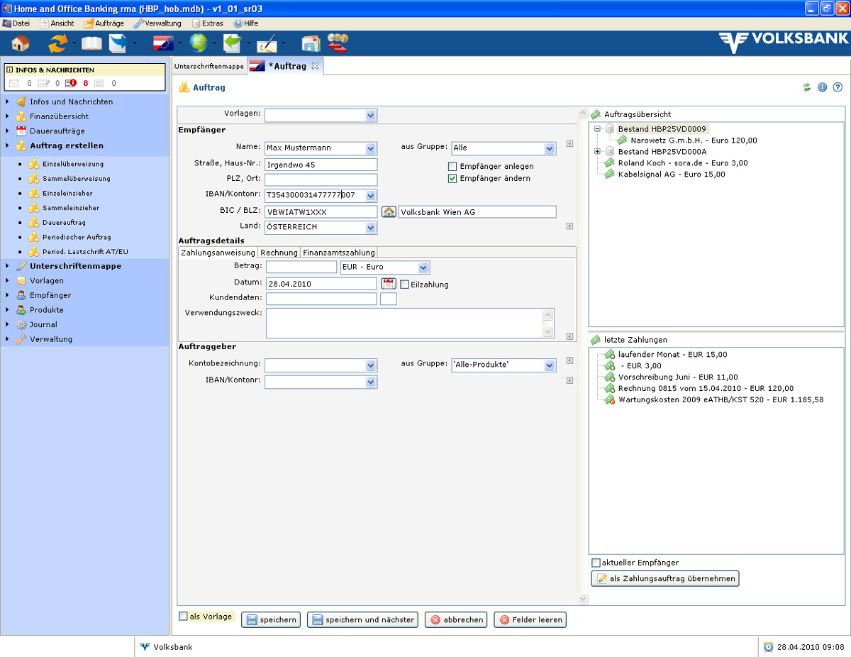 Demoversion: dynamische Auftragserfassung